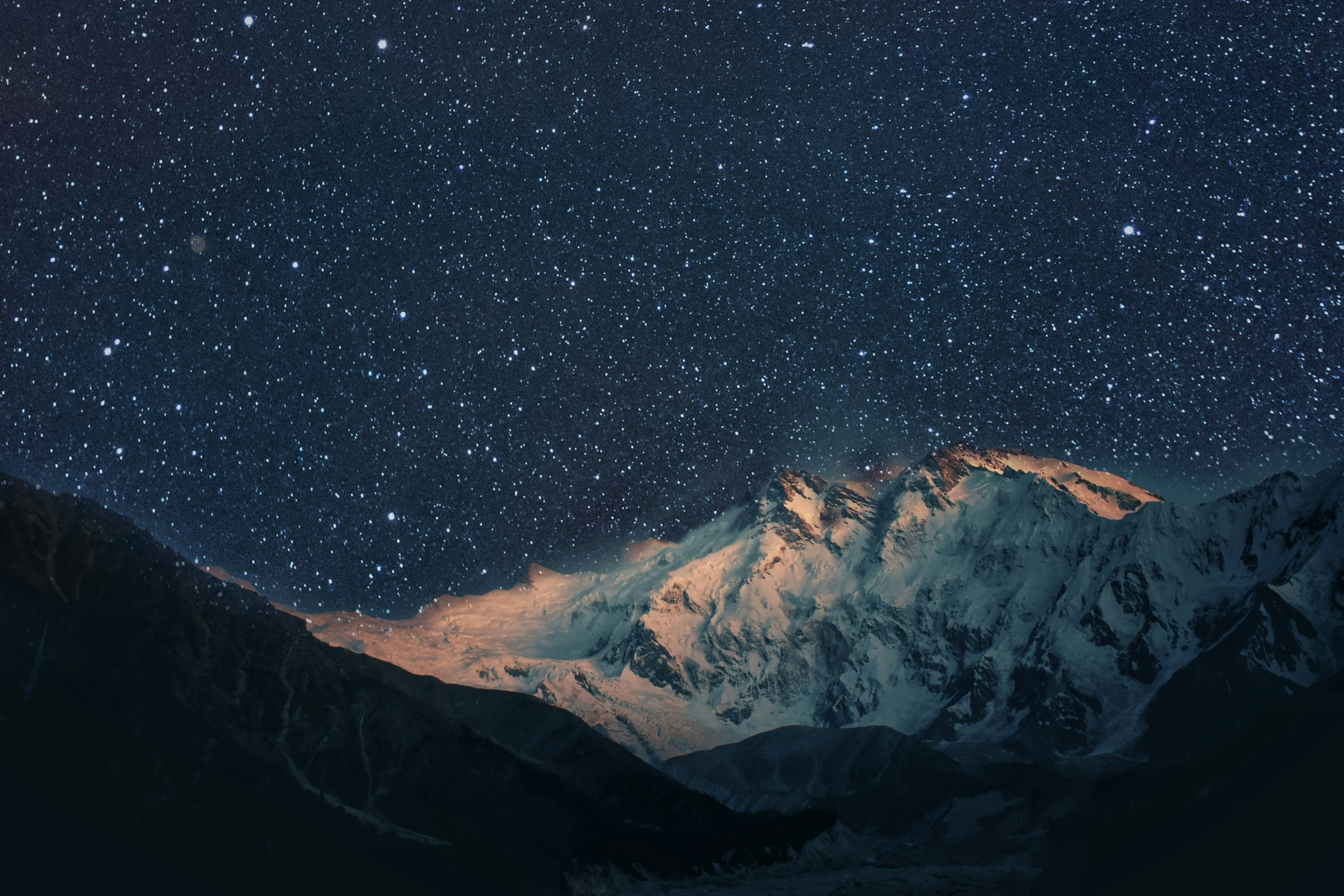 Starlight over a snow-covered Karakoram summit
